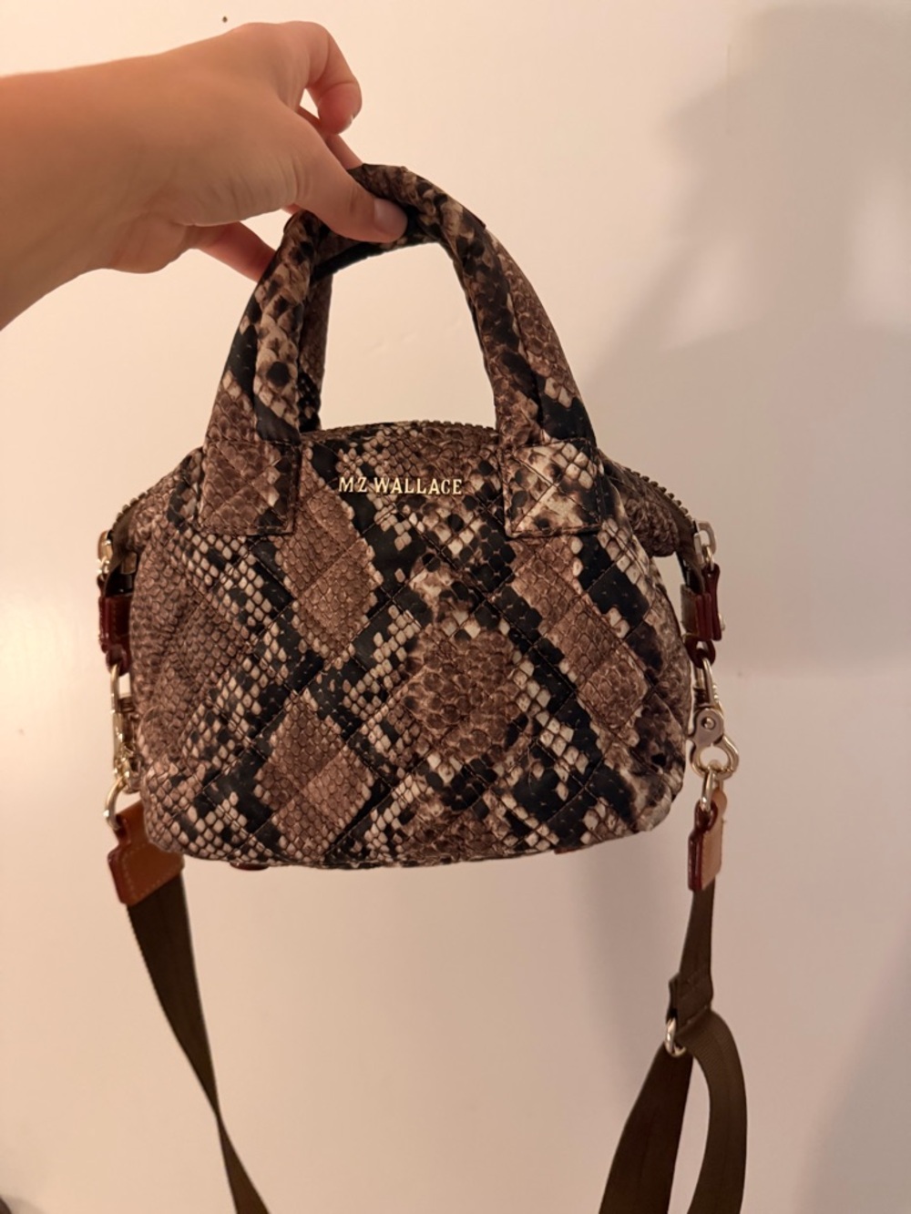 MZ Wallace Micro Sutton Brown Snake-Print with Removable Crossbody Strap